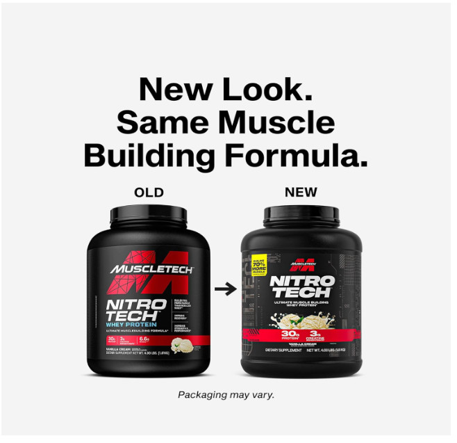 Muscletech NitroTech Whey Protein Vanilla 4LB 30g Creatine BCAA