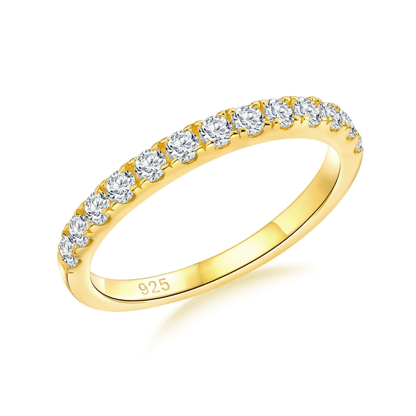 Birthstone Rings Eternity Band 925 Sterling Silver/Yellow Gold-Plated Created...