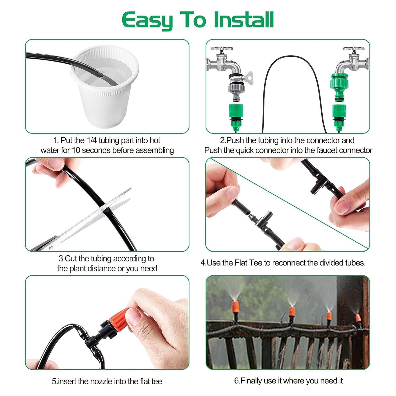 DIY 50FT Greenhouse Irrigation System - Adjustable Nozzle & Timer Compatible
