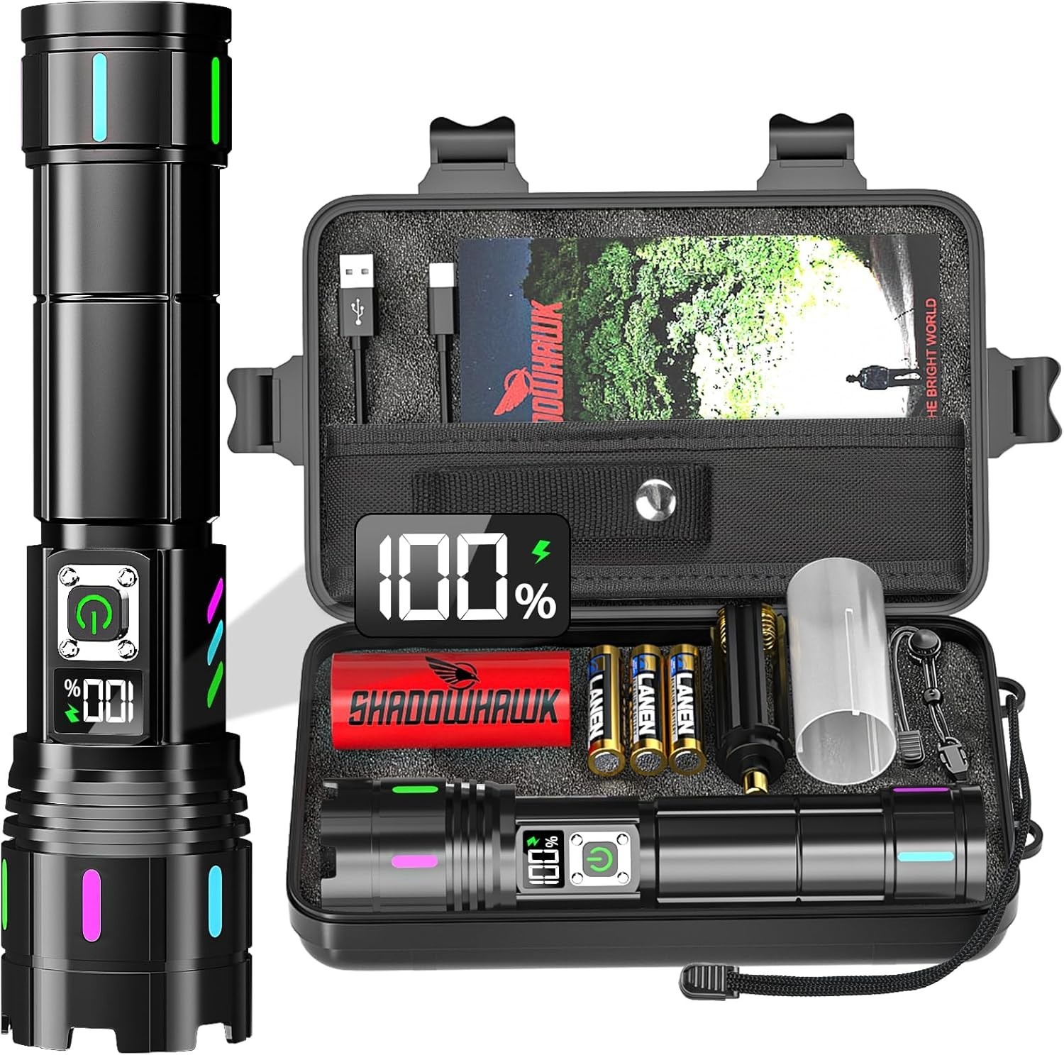 1500000LM LED Flashlight Rechargeable Zoom Fire Starter Waterproof