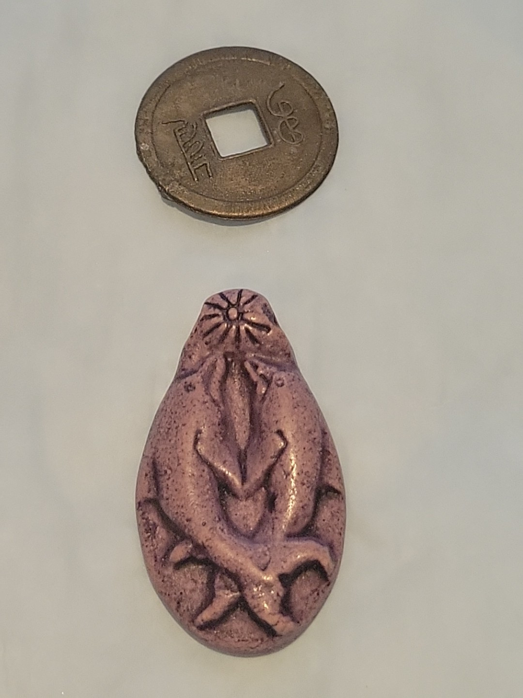 Jewelry - Purple Clay Double Dolphin Bead and I-Ching Bead (32)