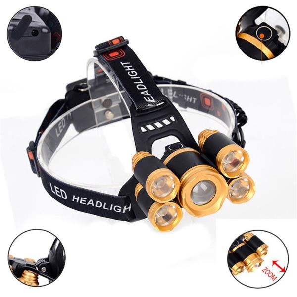 80000LM 5-LED Zoom LED Rechargeable 18650 Headlamp Head Light Torch Charger zz