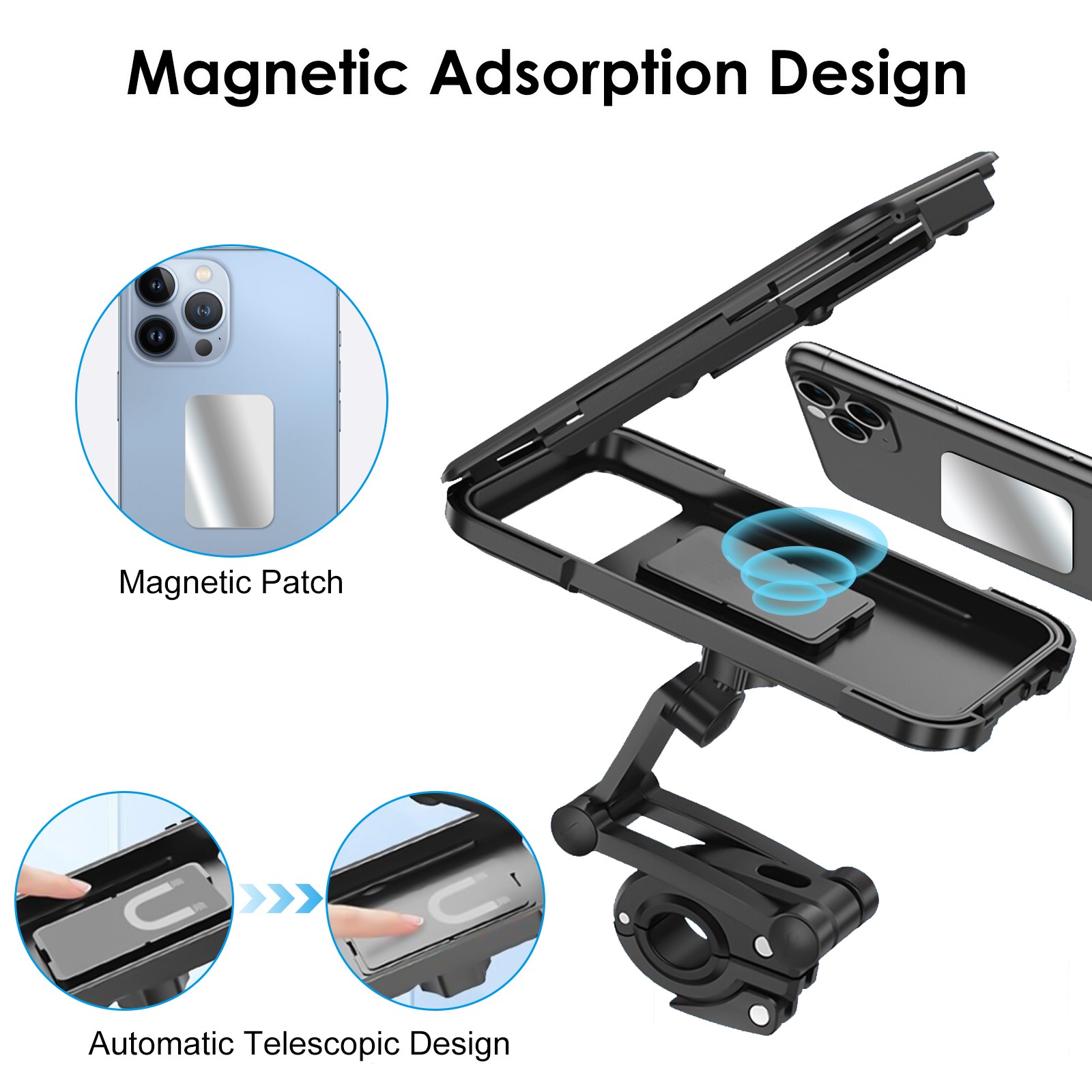 Motorcycle Bicycle Phone Mount Waterproof Case 360° Rotatable Handlebar Holder