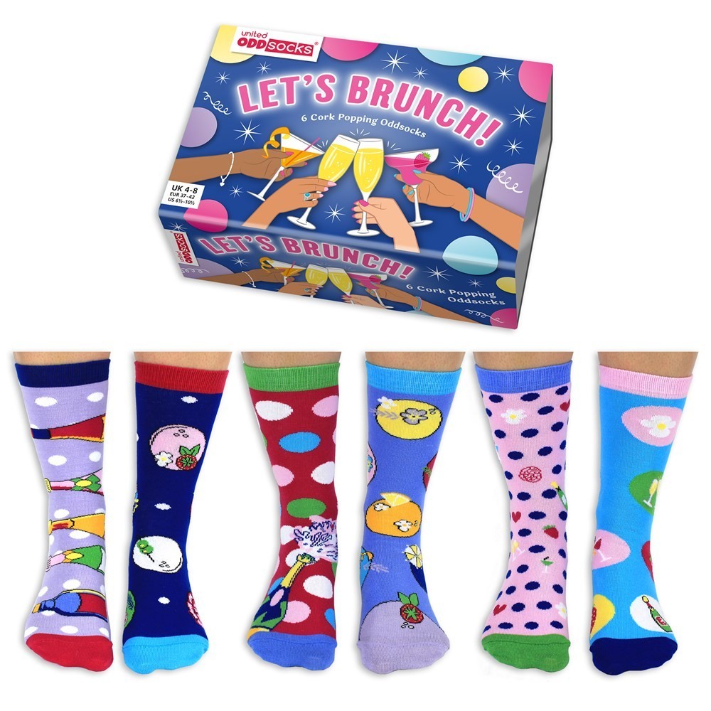 United Oddsocks LET'S BRUNCH 6 Odd Socks Gift Box-Ladies Size 4-8
