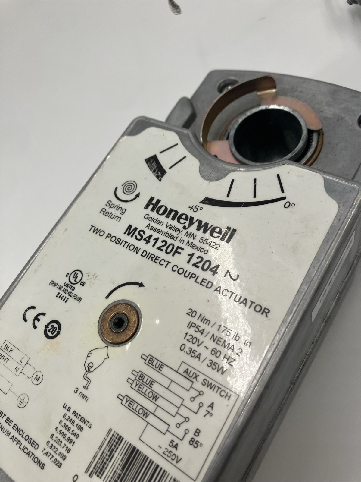 Honeywell MS4120F1204 Fast-Acting Spring-Return Actuator, Two-Position