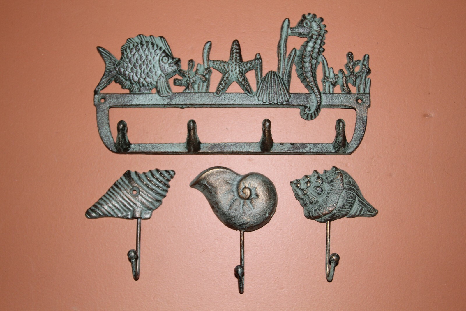 Sealife Theme Bathroom Decor, Wall Hooks, Nautical Escape 4 pcs
