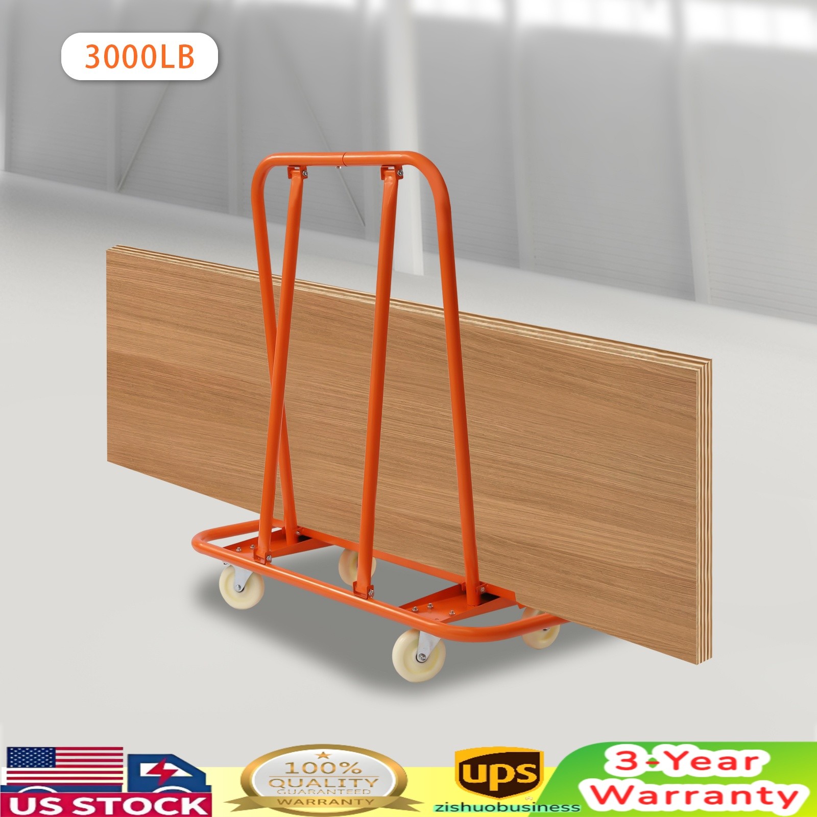 3000 lbs Drywall Sheet Cart - Plywood Panel Dolly Trolley Truck 4 Swivel Wheels
