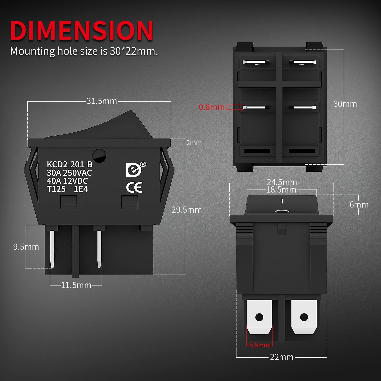 DPST Rocker Switch 40A 12V DC 4 Pin 2 Position Switch ON Off Toggle Switch 30...