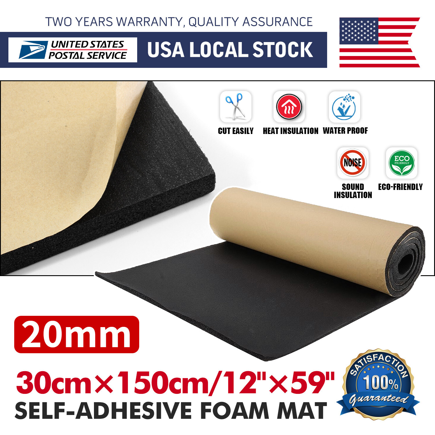 1Pcs 59"x12" Rubber Adhesive Pads Closed Cell Foam Sheet Neoprene Insulation pad