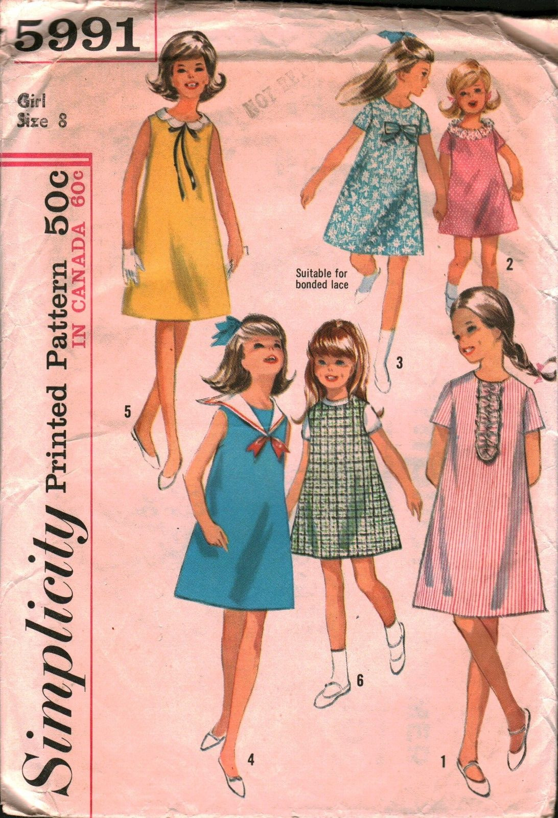 5991 Vintage Simplicity Sewing Pattern Girls 1960s One Piece Dress Jumper 8 OOP