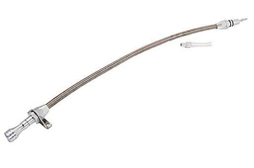 Transmission Dipstick, Firewall Mount, Flexible, Braided Stainless/Aluminum,