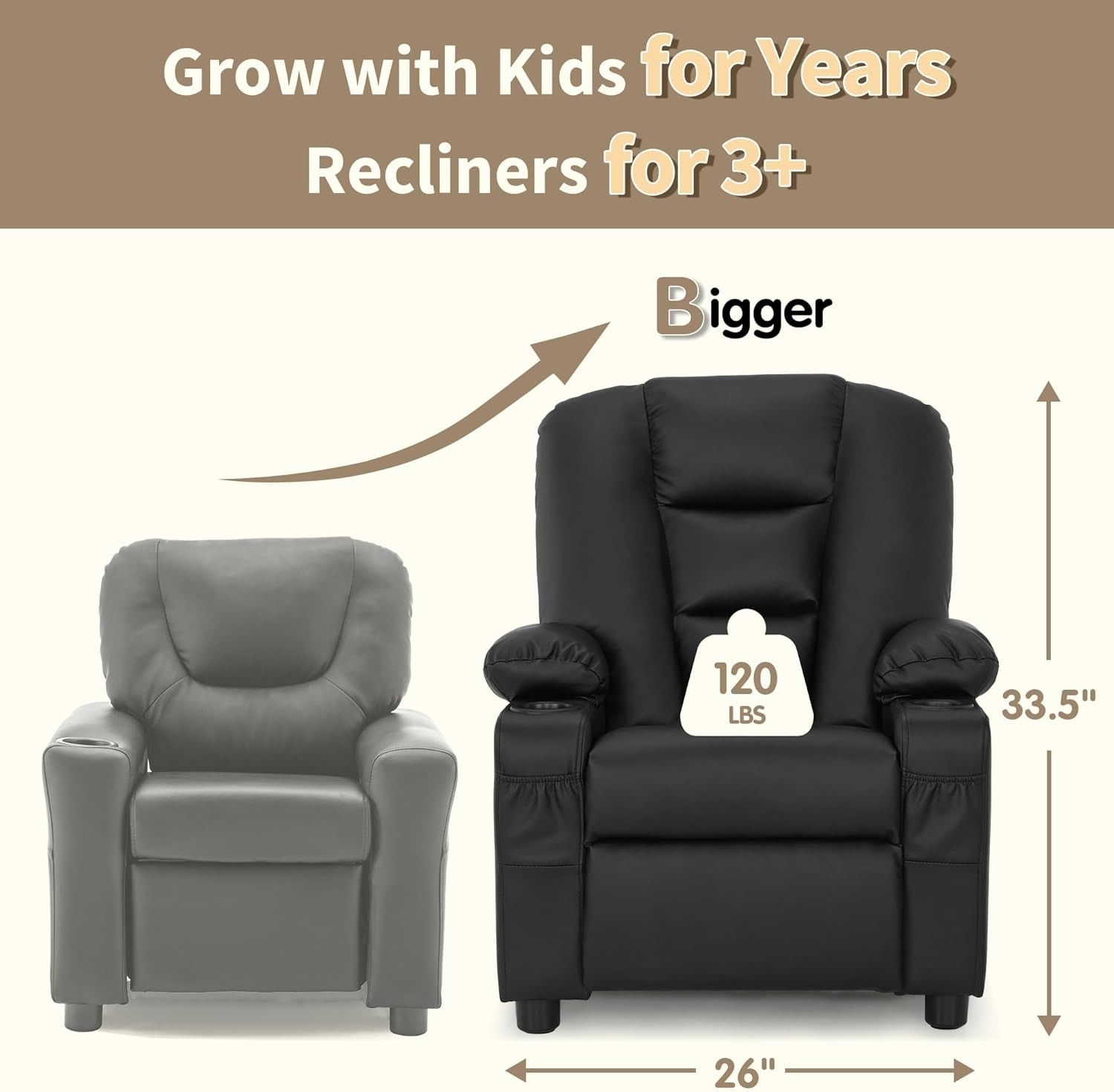 Big Kids Recliner for Ages 3+, Child Reclining Chair, Toddlers Recliner Sofa ...
