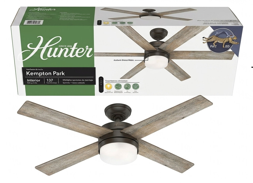 Hunter 54" Noble Bronze Barnwood Blades Ceiling Fan +Light + Remote Kempton Park