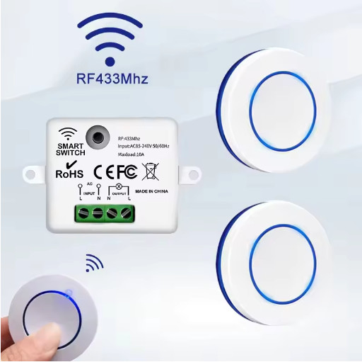 433MHz Wireless Relay Switch 10A RF Remote Control Wall Panel AC 85-240V Light