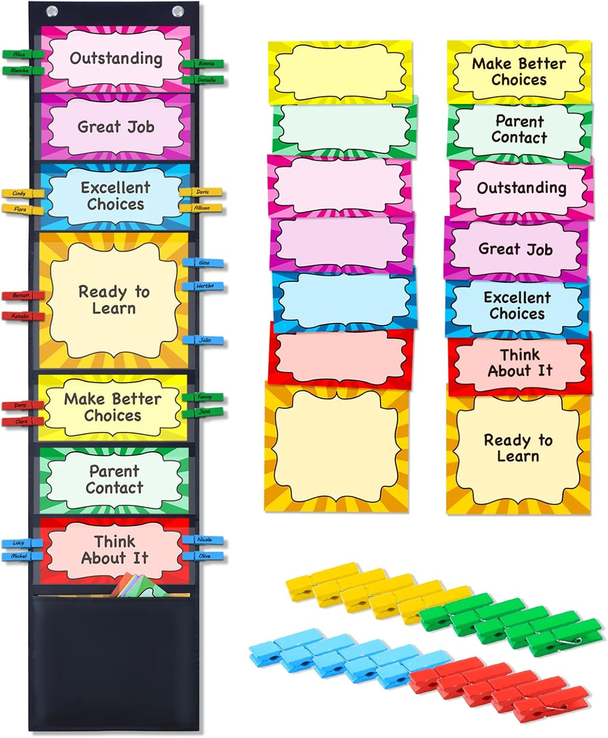 Student Behavior Clip Chart for Classroom Management Kids Reward Pocket Chart Be
