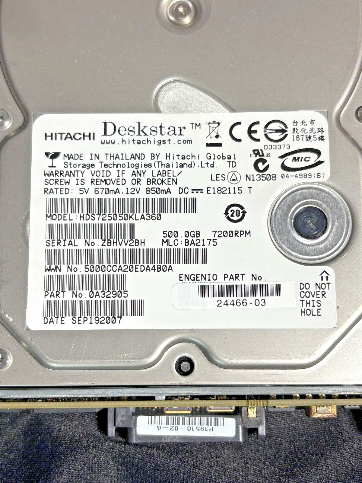 HDS725050KLA360  500GB SATA DRIVE 7200RPM/3Gbps - PN 0A32905 - LSI 24466-03