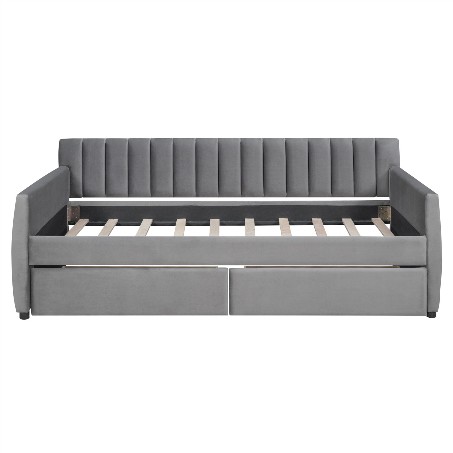 Twin Size Daybed with Drawers Upholstered Bed Frame Sofa Bed w/ Storage Gray