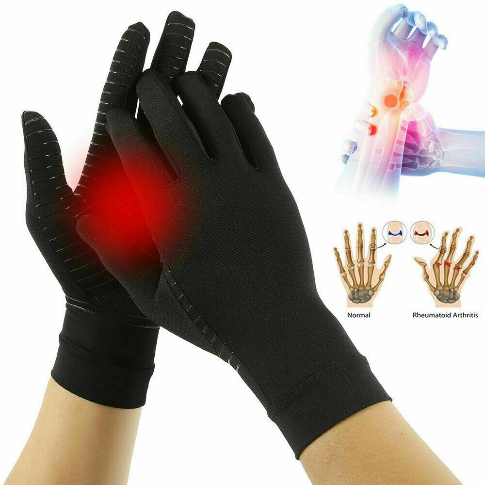 2 Pair Copper Anti-Arthritis Compression Gloves Full Finger Joint Pain Relief US