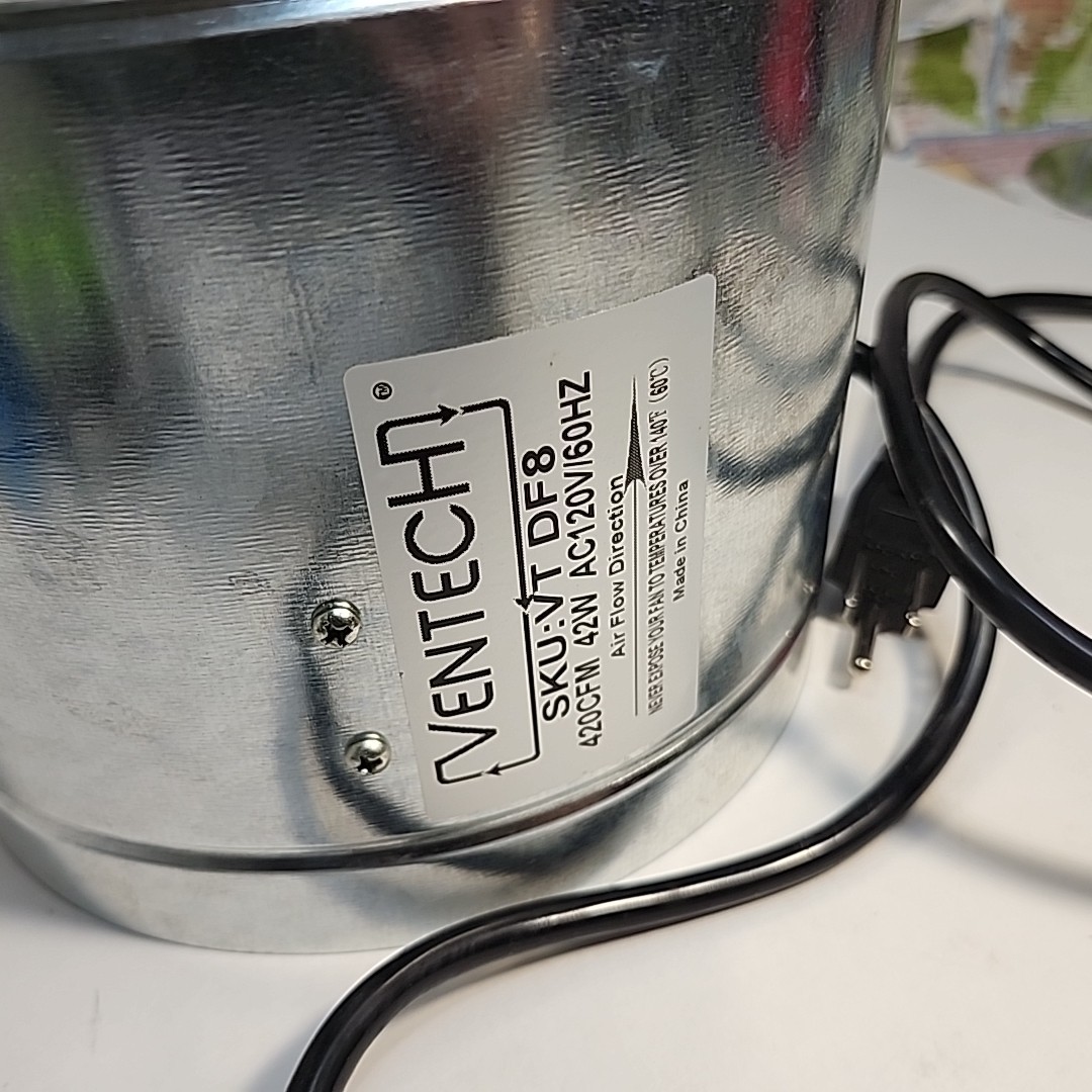 VenTech VT DF-8 DF8 Duct Fan, 400 CFM, 8"