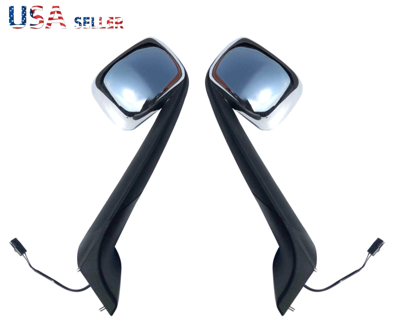 Pair Left+Right Side Hood Mirror Chrome Heated For 18-25 Freightliner Cascadia
