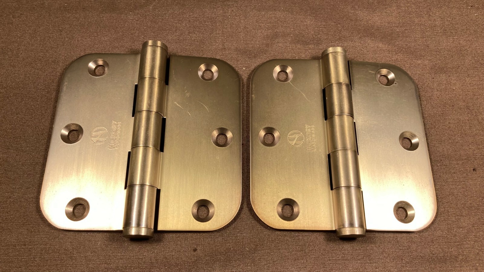 Pair Hickory Solid Brass 3.5 x 3.5" Radius Corner Door Hinge Winchester Brass