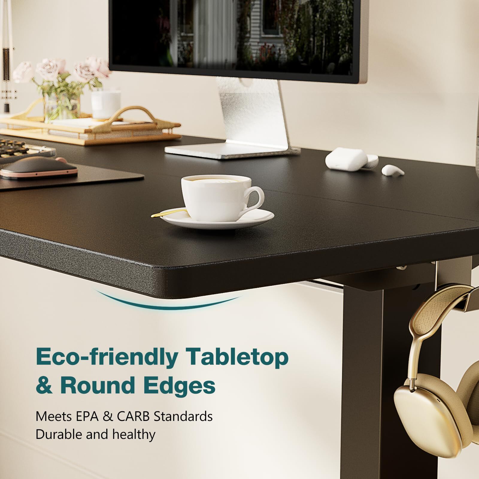 Black 24x48" Adjustable Standing Desk with Cable Management, Ergonomic Height