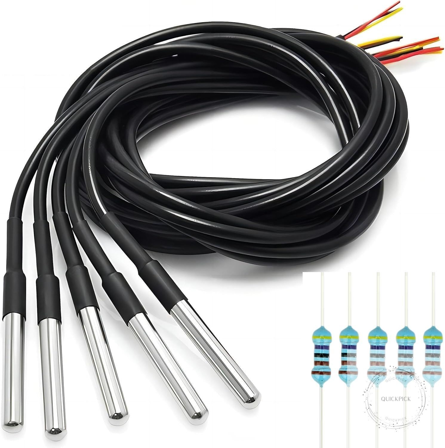 5 Pcs DS18B20 Temperature Sensor Probe High-Accuracy Waterproof Equipped