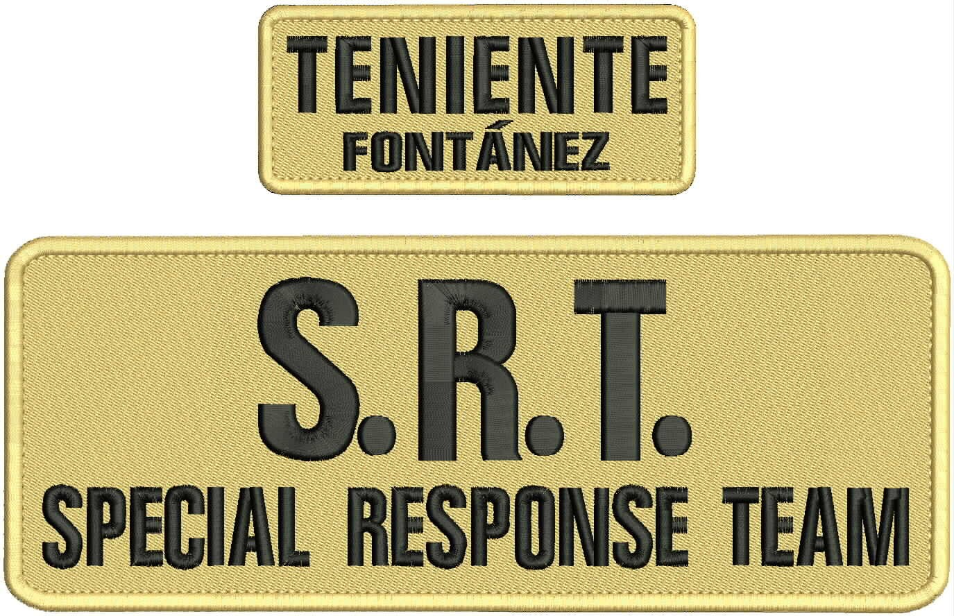 SRT EMBROIDERY PATCH 4X11 AND 2X5 HOOK ON BACK BLACK ON TAN