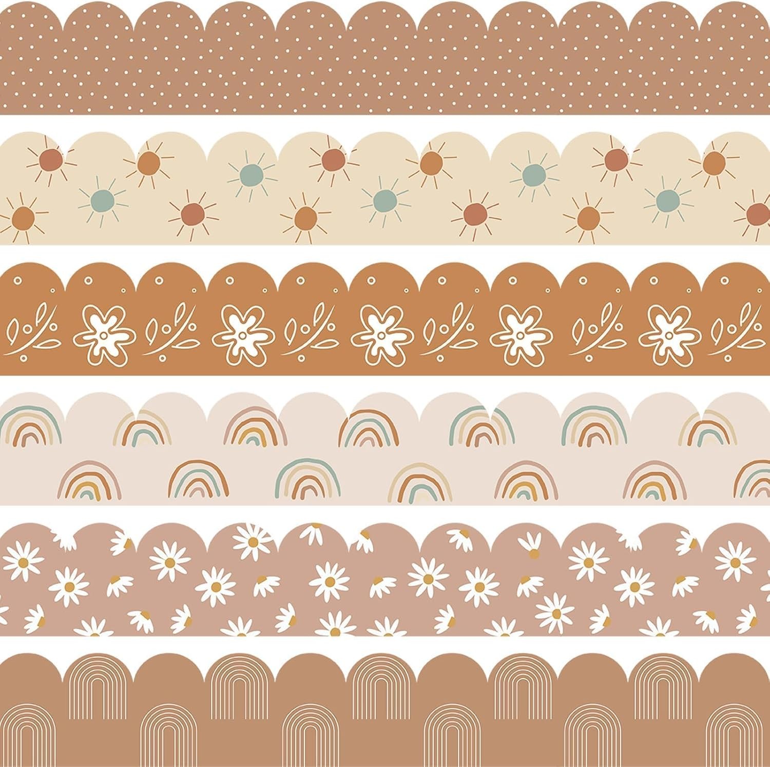 84Ft Boho Bulletin Board Borders, Boho Classroom Decorations, Retro Floral Daisy