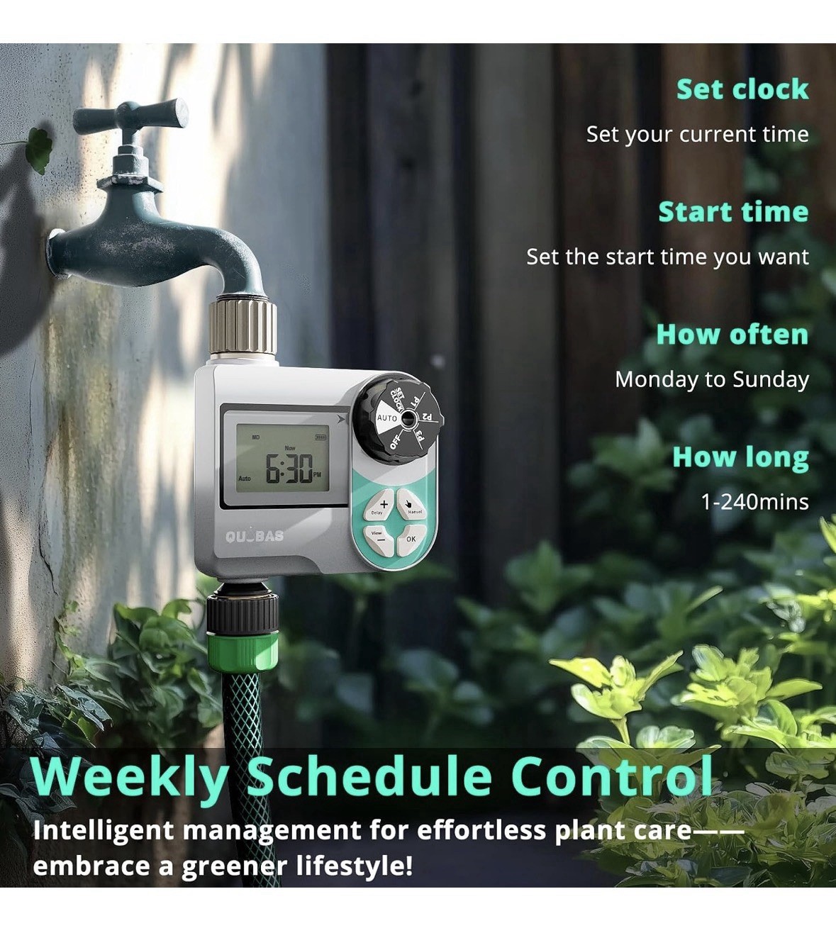 QUOBAS Weekly Plan 2 Zone Sprinkler Timer with Metal Inlet & Outlet, Water Timer