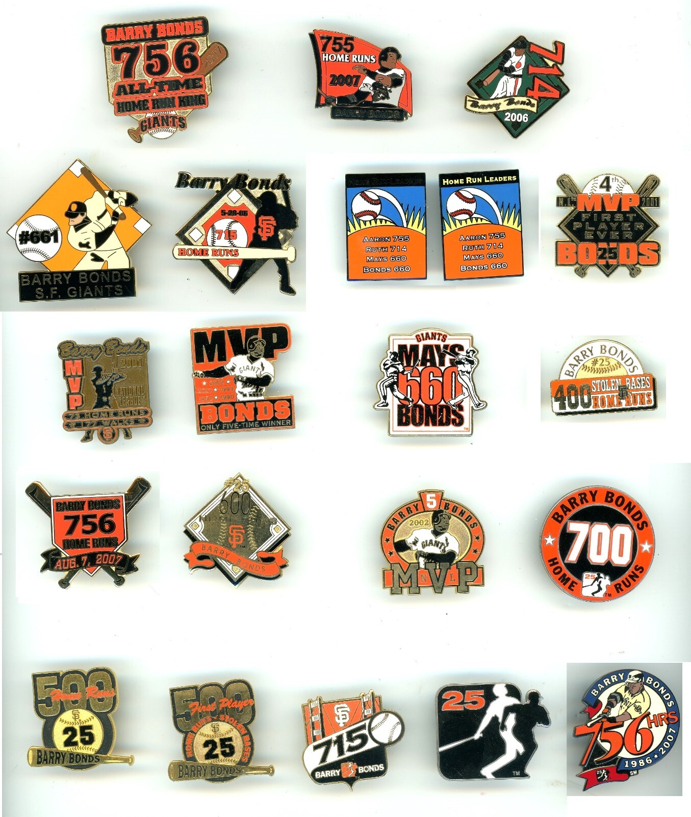 SF Giants Barry Bonds Pin Choice Home Runs MVP Pins San Francisco MLB