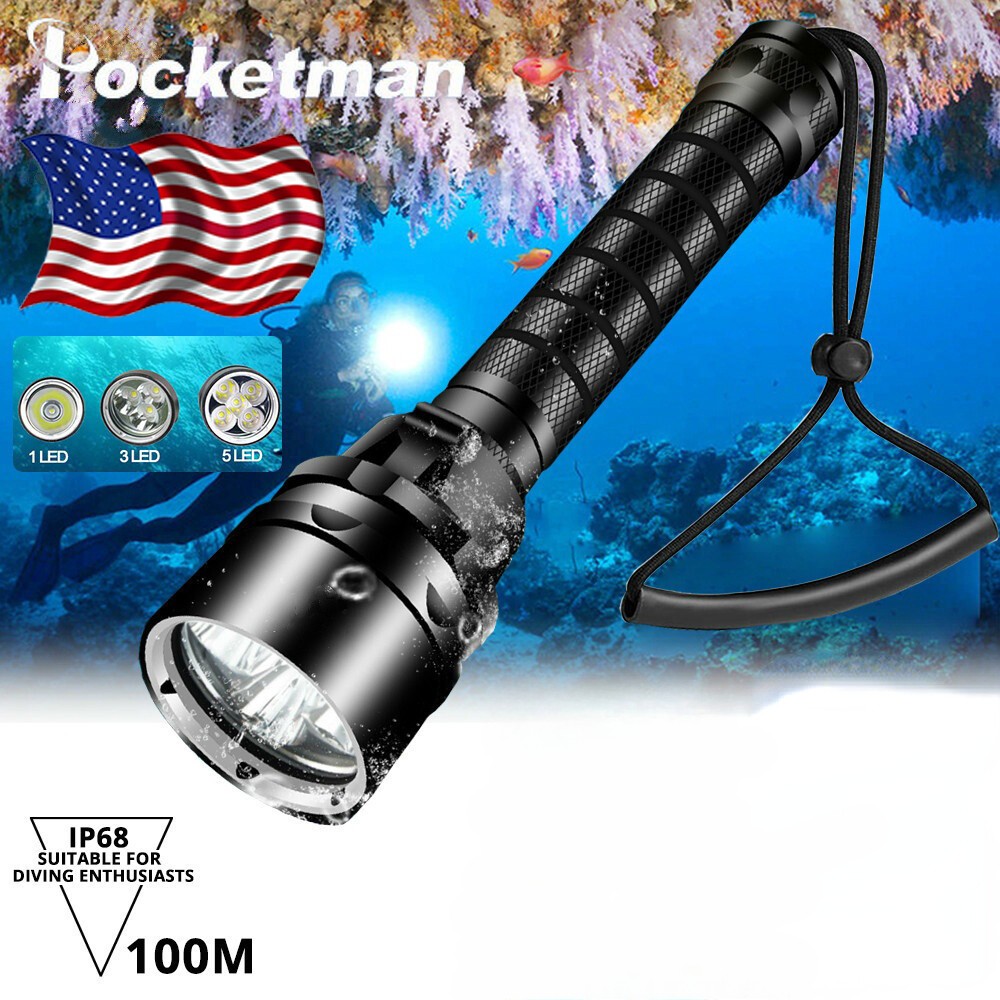 Professional LED Diving Flashlight Spearfishing Light Scuba Underwater Lantern