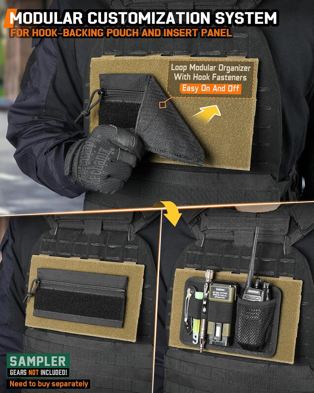Molle Loop Panel Large, Mounting Placard Platform for Hook-Backing Pouch, Tactic