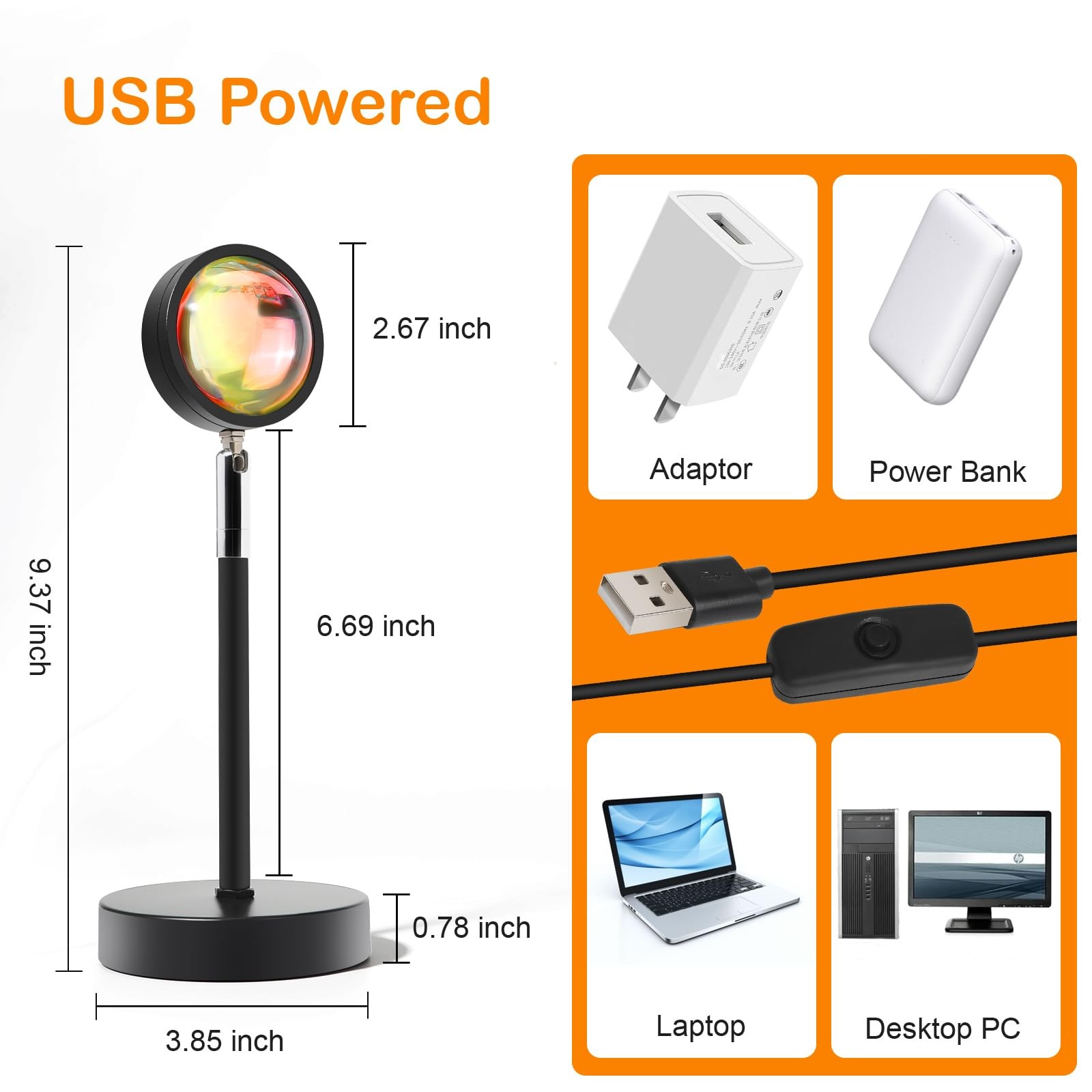 Sunset Lamp Projector, Rainbow Projection Led Lights with Remote, 16 Colors Mult