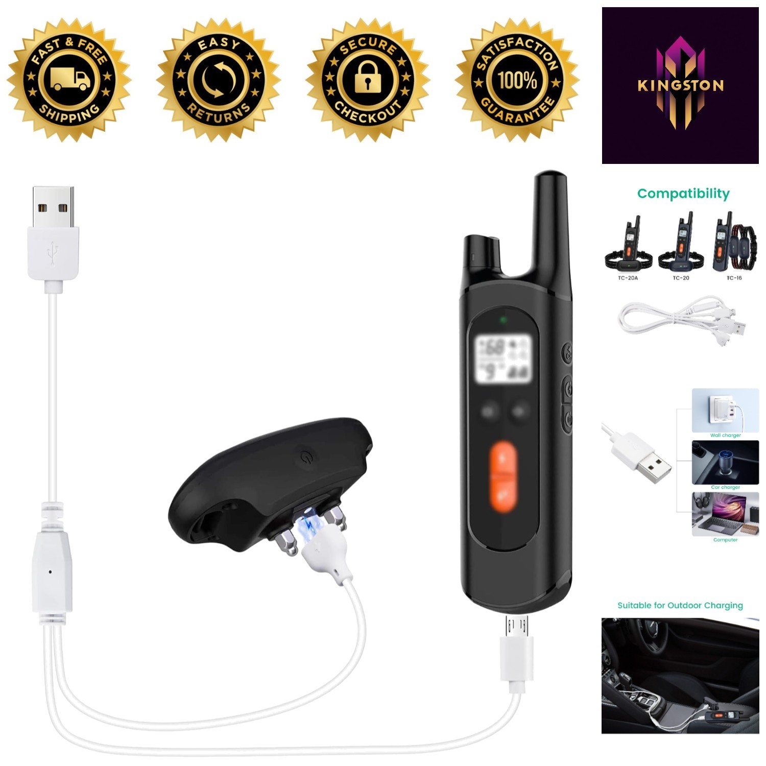 Lightweight 2.6 ft Dog Collar Charger - Magnetic & Micro USB for NVK/UKE Models