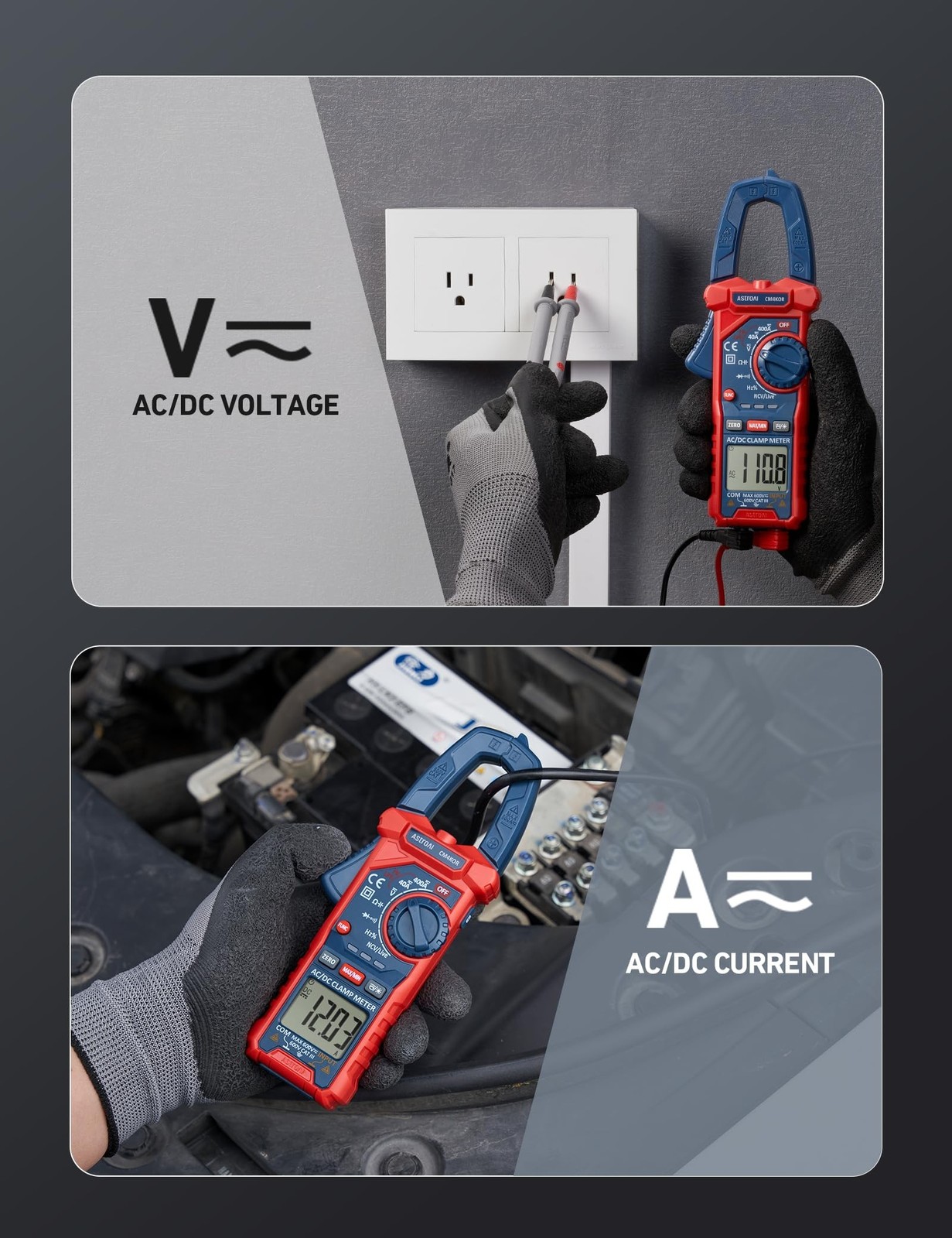 AstroAI Digital Clamp Meter Multimeter 4000 Counts Auto-ranging Amp Tester Me...
