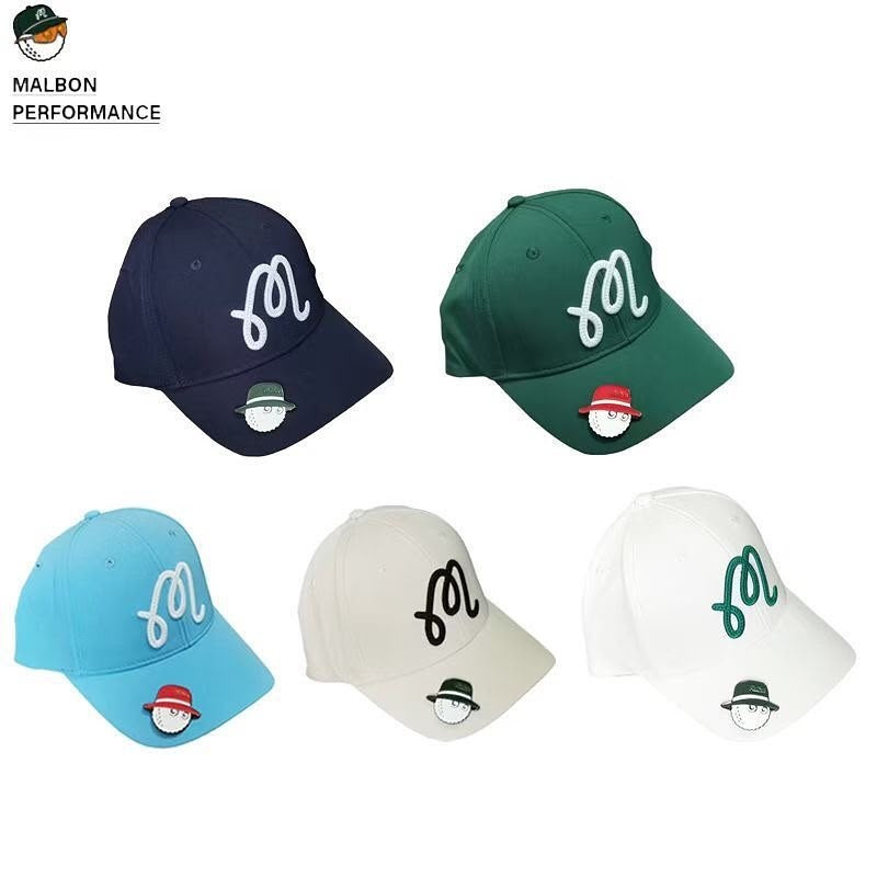 Malbon Golf Hat Magnetic Ball Marker Script Adjustable Strapback Performance Cap