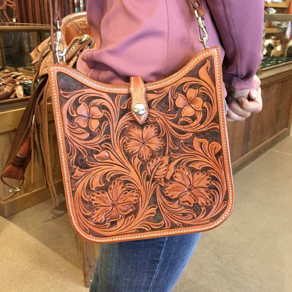 Western Natural Leather Hand Carved 10" X 9" Sling Bag: 4585