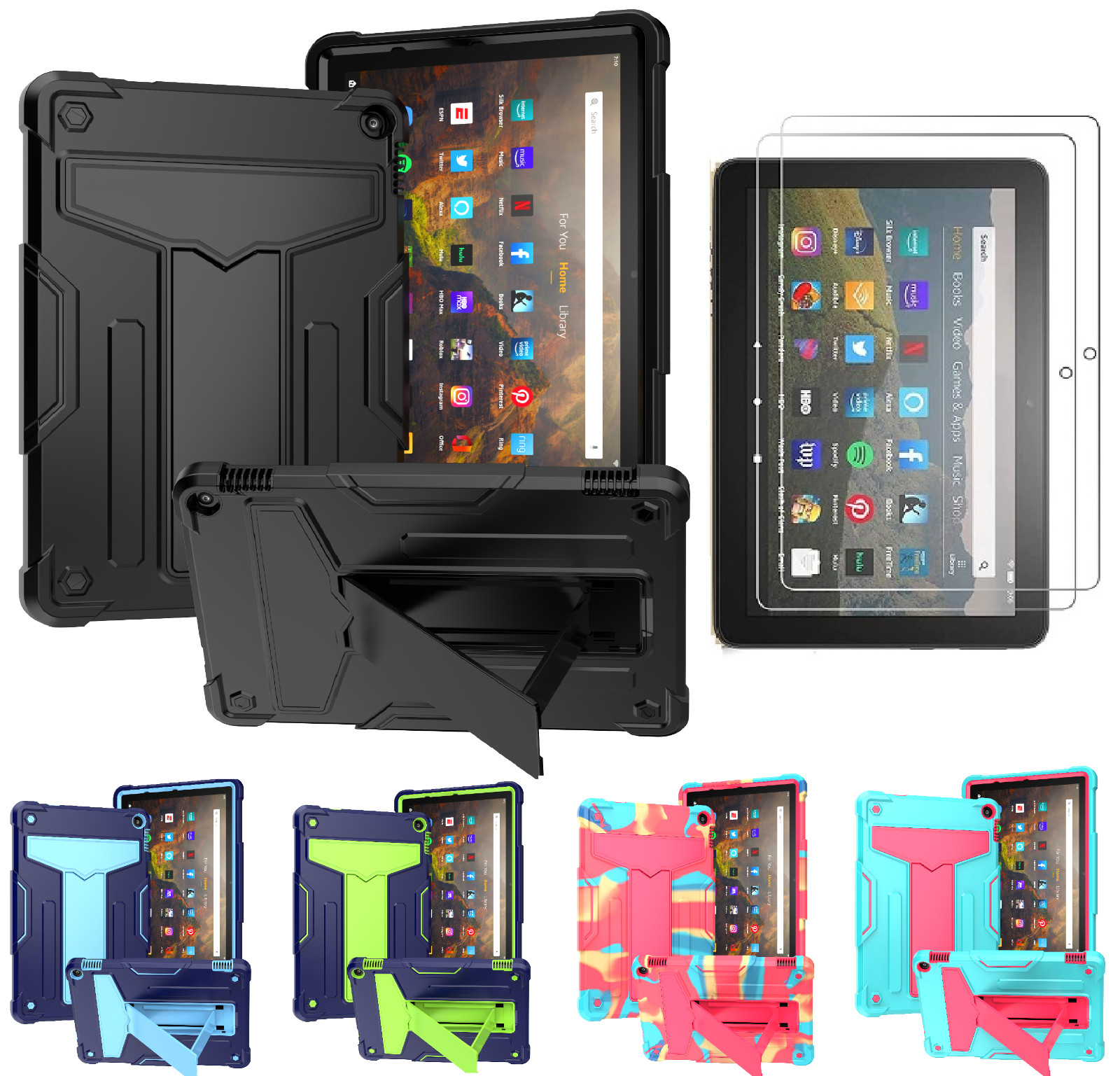 Kickstand Case For Amazon Fire HD 10 13th Generation 2023 Cover/ Glass Protector