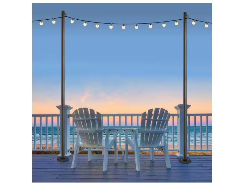 EXCELLO GLOBAL PRODUCTS One 10 ft. Premium String Light Pole For Deck/Concrete