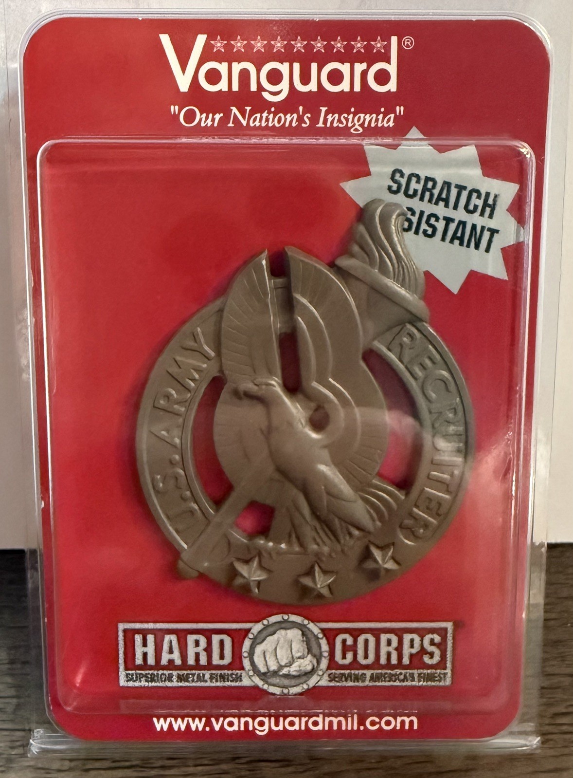 NEW US Army Metal Brown for Gold ID BGD Recruiter Vanguard Badge 2"x1.75"