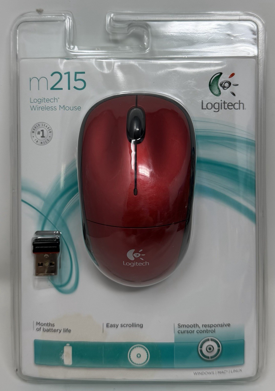 NEW Sealed Logitech M215 Red Wireless Mouse Optical Wheel Gaming Nano Receiver