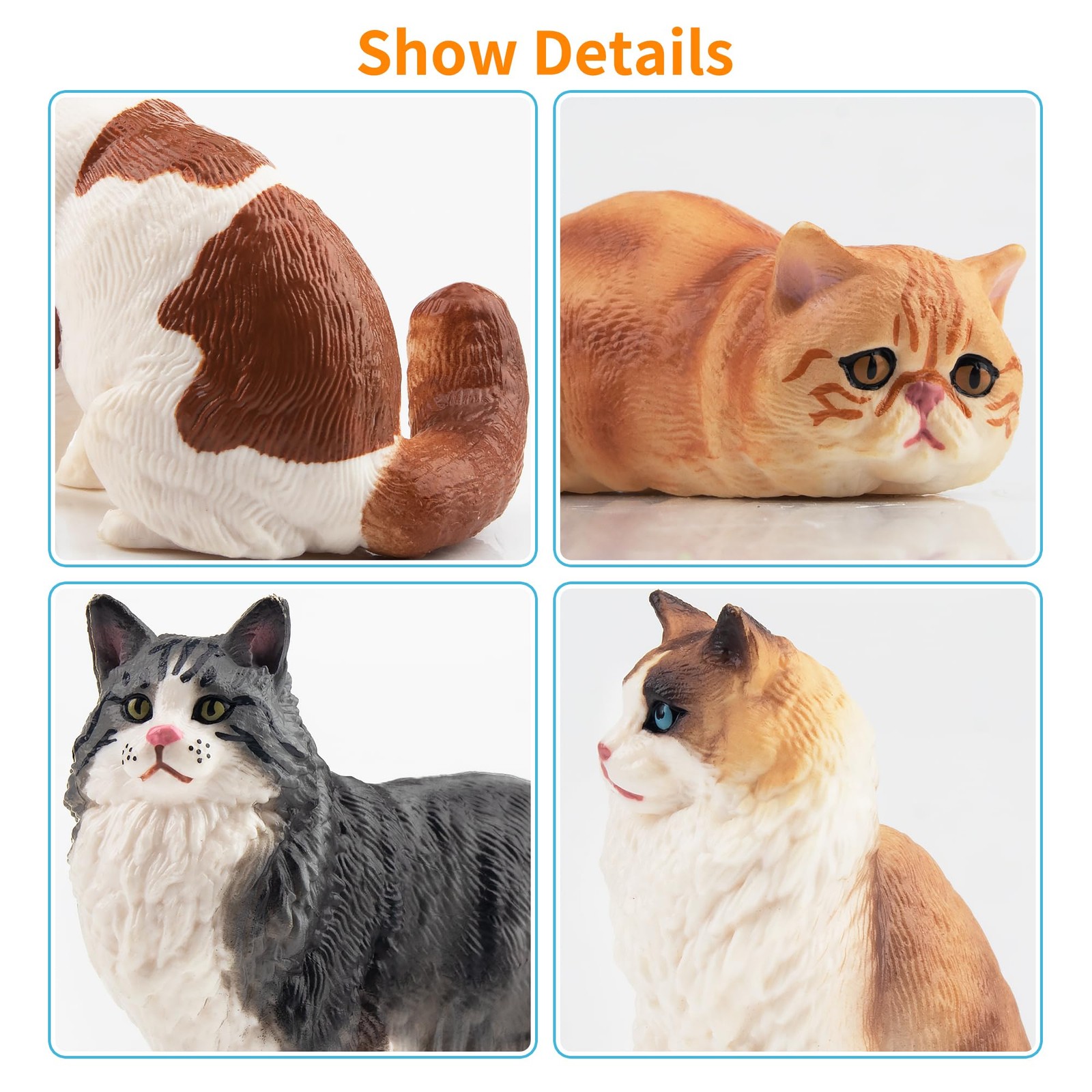 EYSCOTA 12PCS Realistic Cat Figurines, Plastic Cat Figure, Cat Cake Topper Ki...
