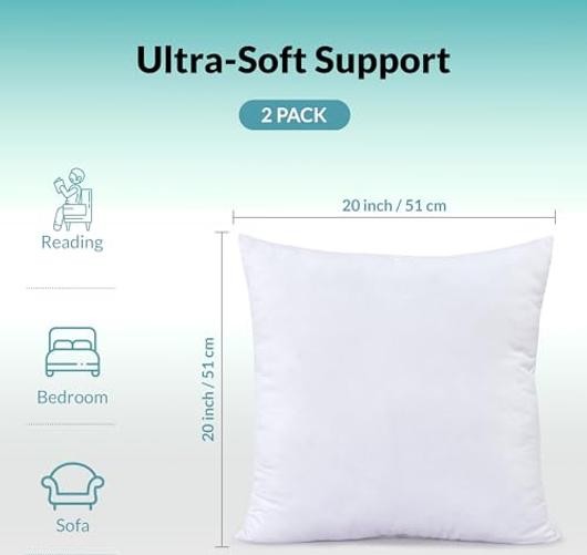 Pack of 2 White 20x20 Pillow Inserts - Down Alternative Throw