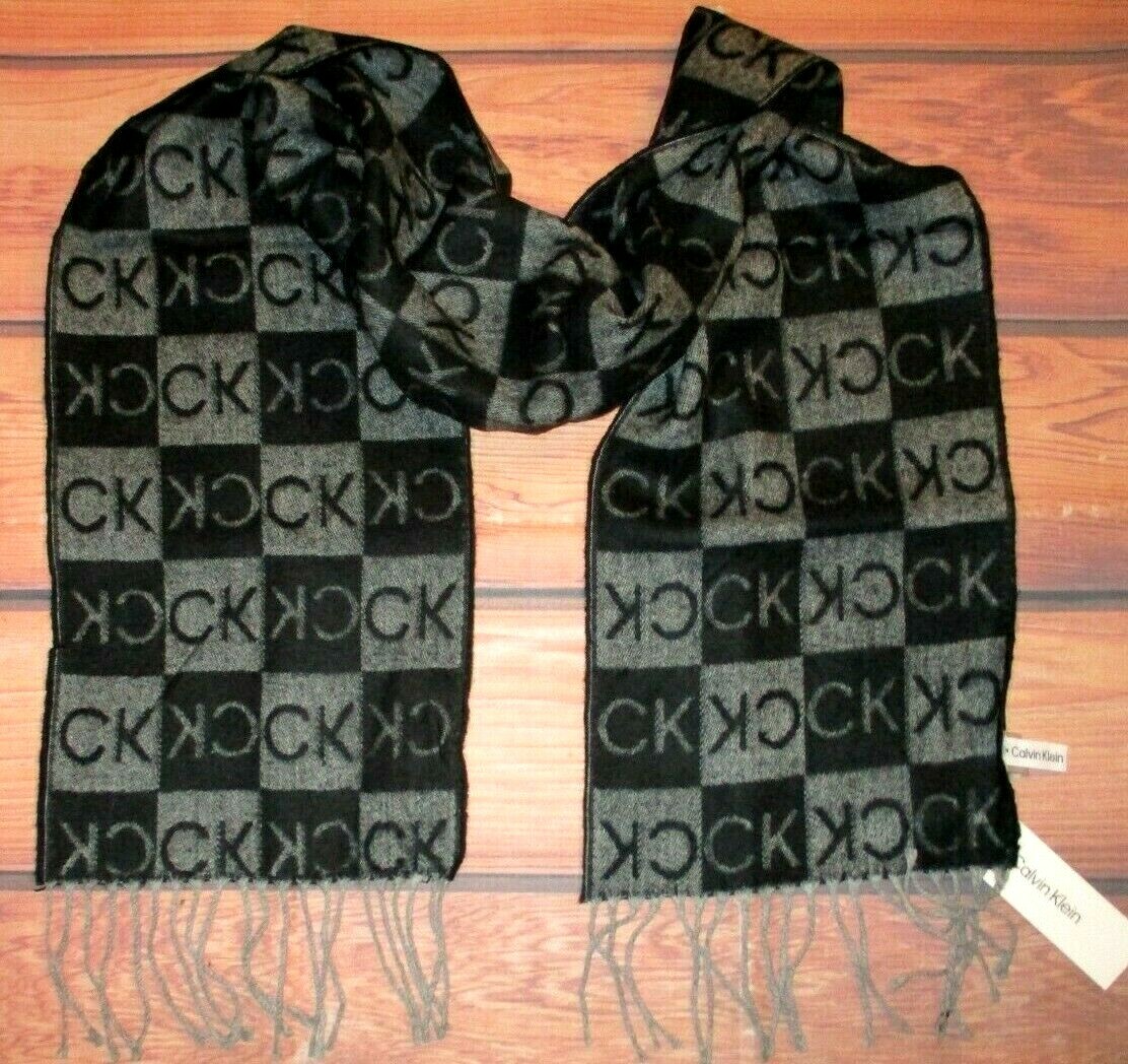 MENS CALVIN KLEIN CHECKED CHARCOAL BLACK SCARF