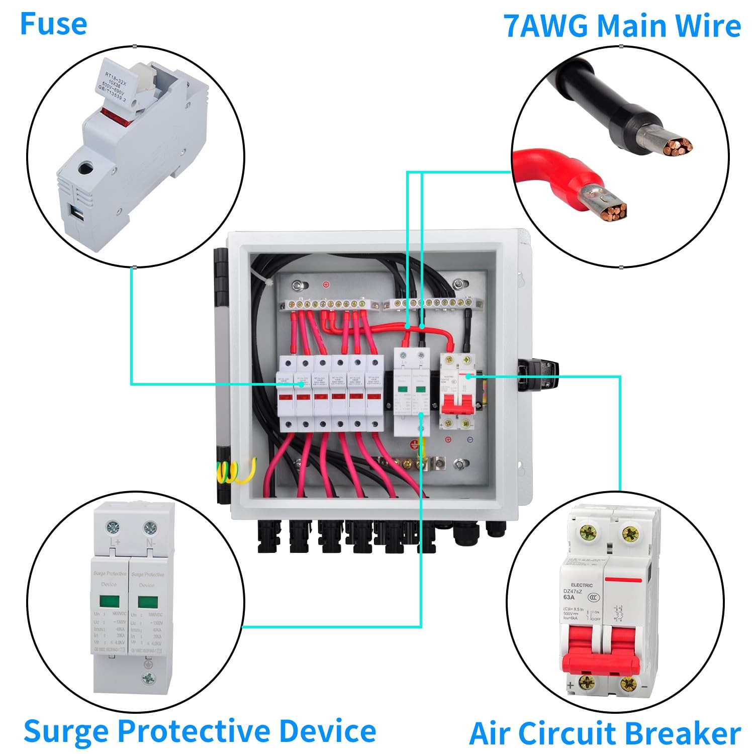 Powgrow Pv Combiner 6 String Solar Combiner 15A Rated Current Fuse Surge