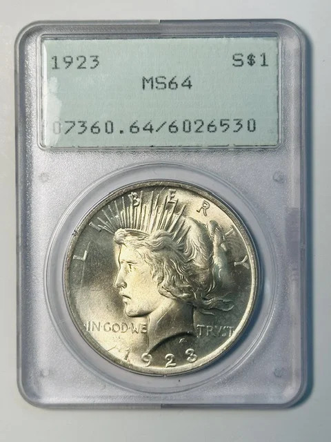 1923 P Peace Dollar PCGS MS-64 Rattler Holder -Premium Quality!