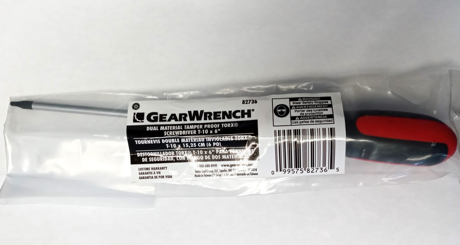 GearWrench T10 x 6" Tamper Proof Torx Dual Material Screwdriver 82736