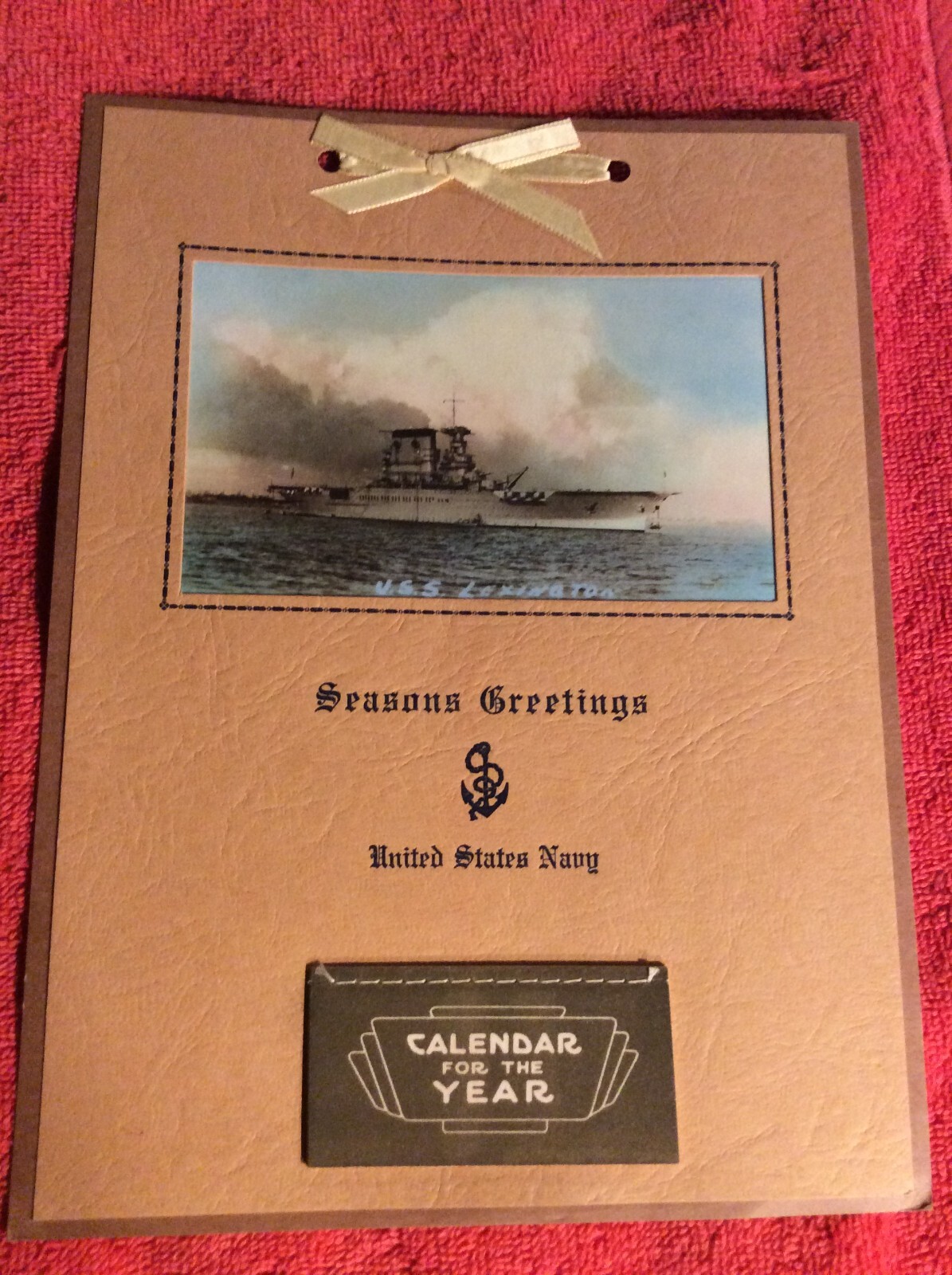 SEASONS GREETINGS UNITED STATES NAVY RARE 1939 CALENDAR USS LEXINGTON