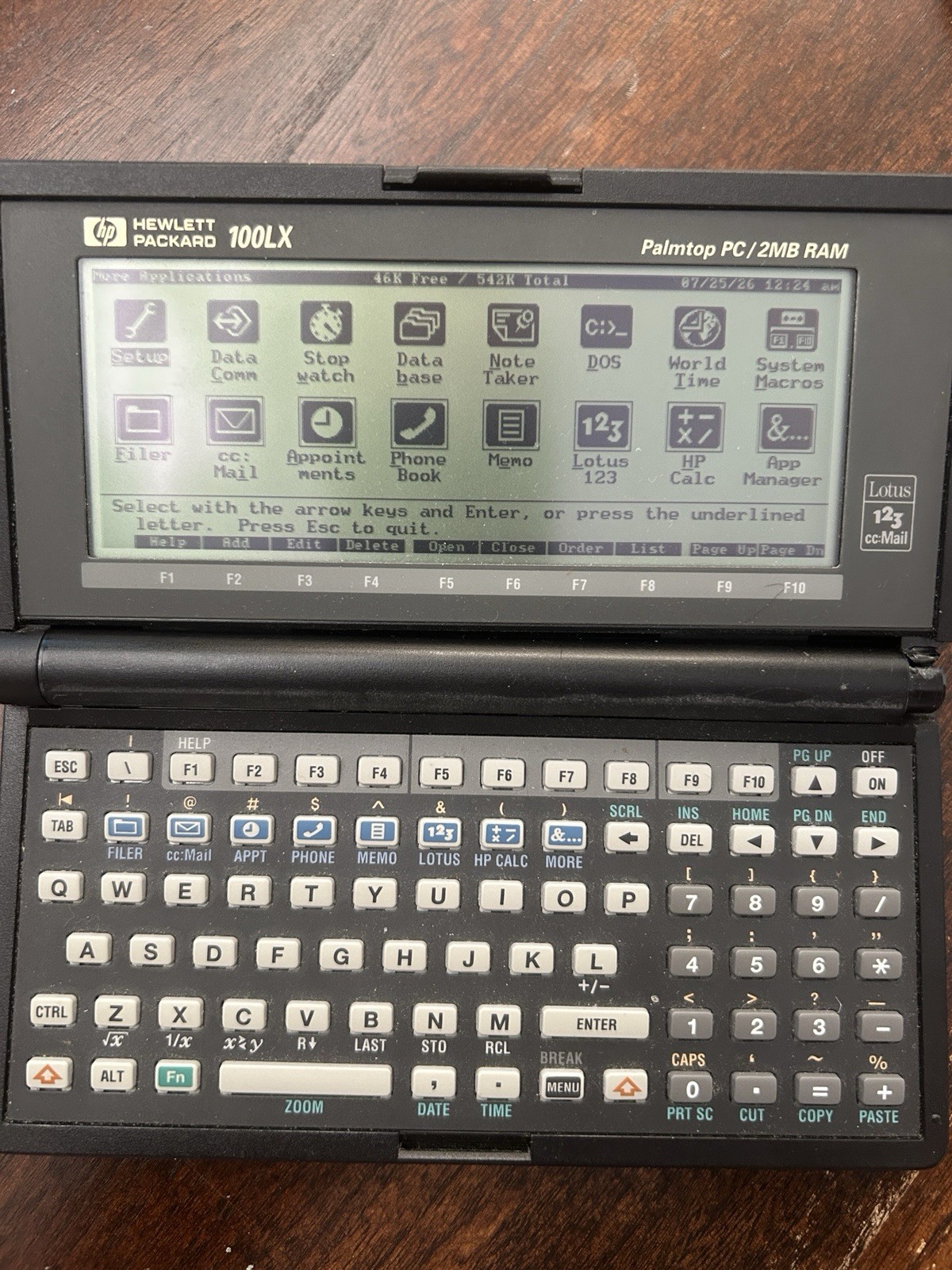 HP 100LX 2MB Palmtop PC - Working Vintage DOS Handheld, Clean LCD, Broken Hinge